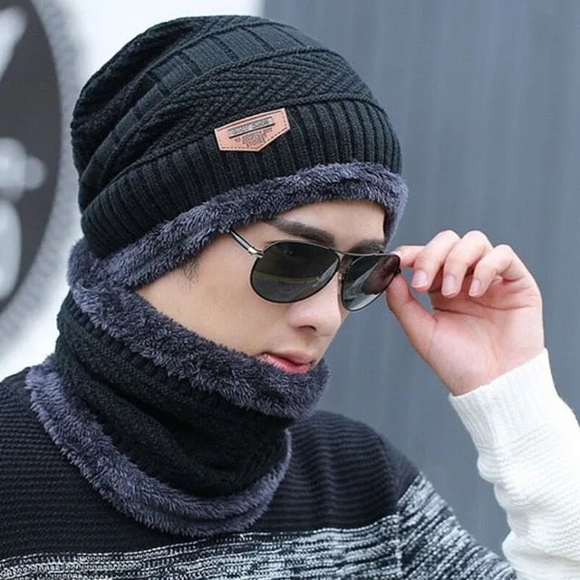 Winter Knitting Skull Cap and Neck Scarf Wool Warm