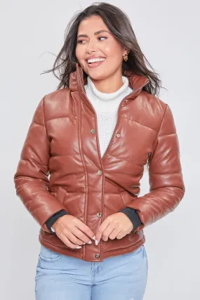 Women's Winter Pleather Puffy Jacket