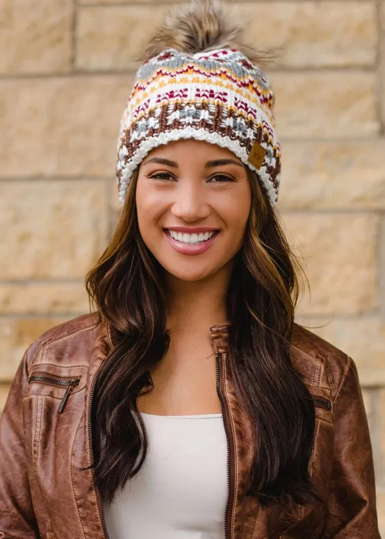 Wonderful Print Pom Winter Hat