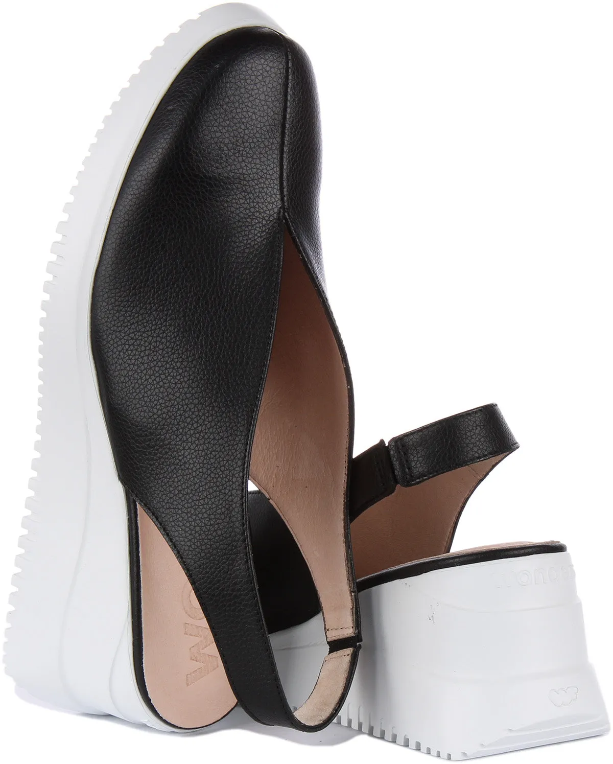 Wonders Walter Wedge Mule In Black White For Women