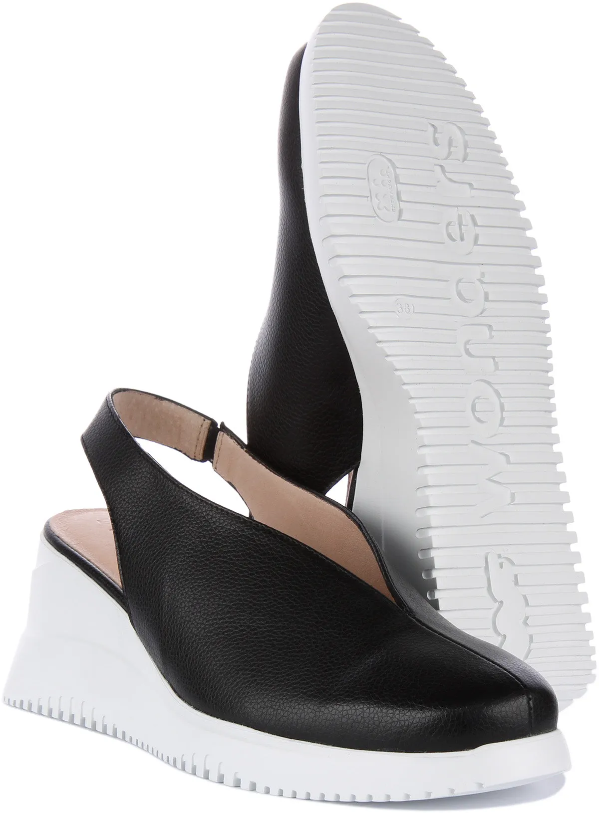 Wonders Walter Wedge Mule In Black White For Women