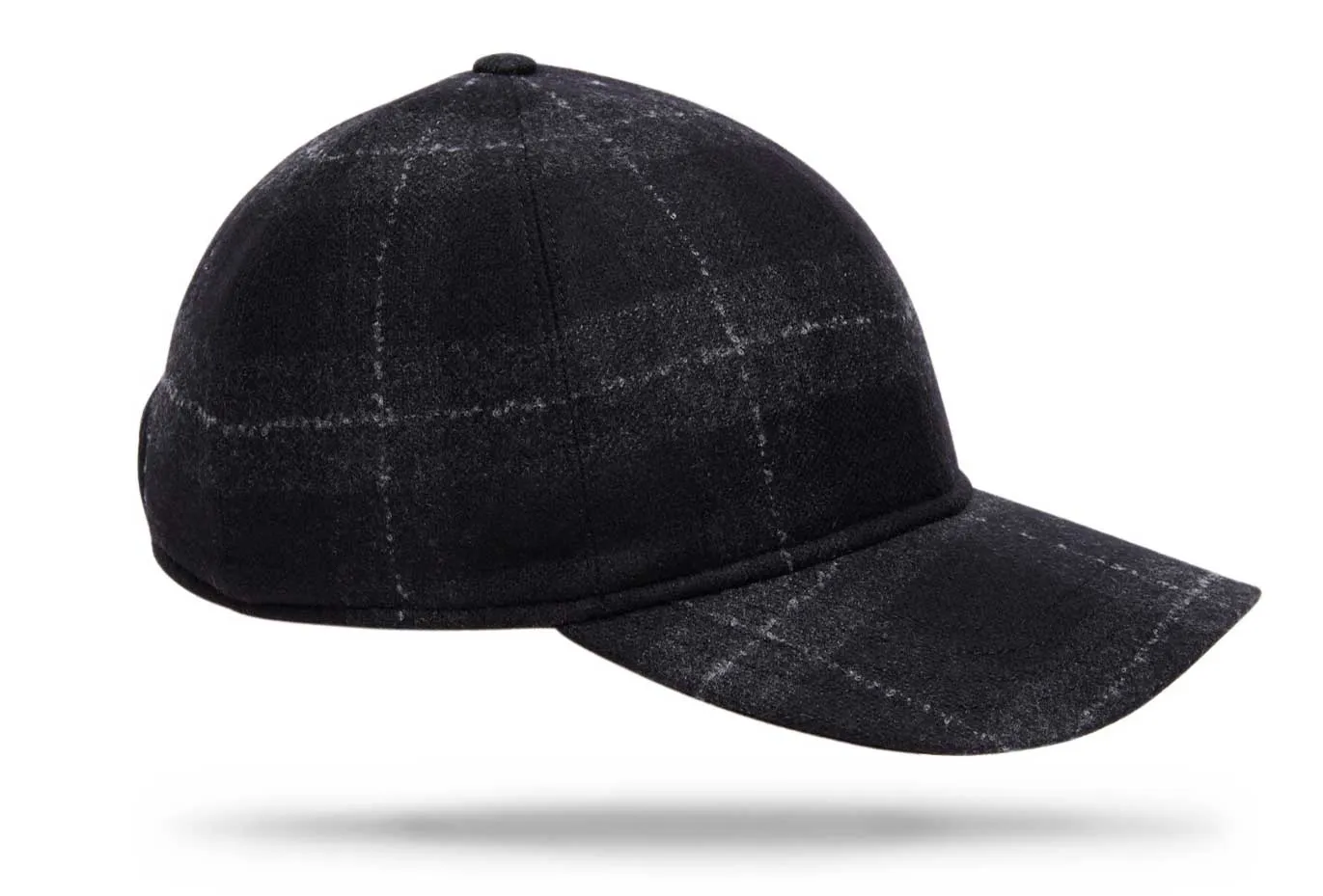 Wool Baseball Cap - Black Grey Windowpane