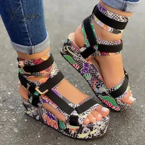 Xajzpa - Womens Summer Sandals Vintage Graffiti Platforms Sandals