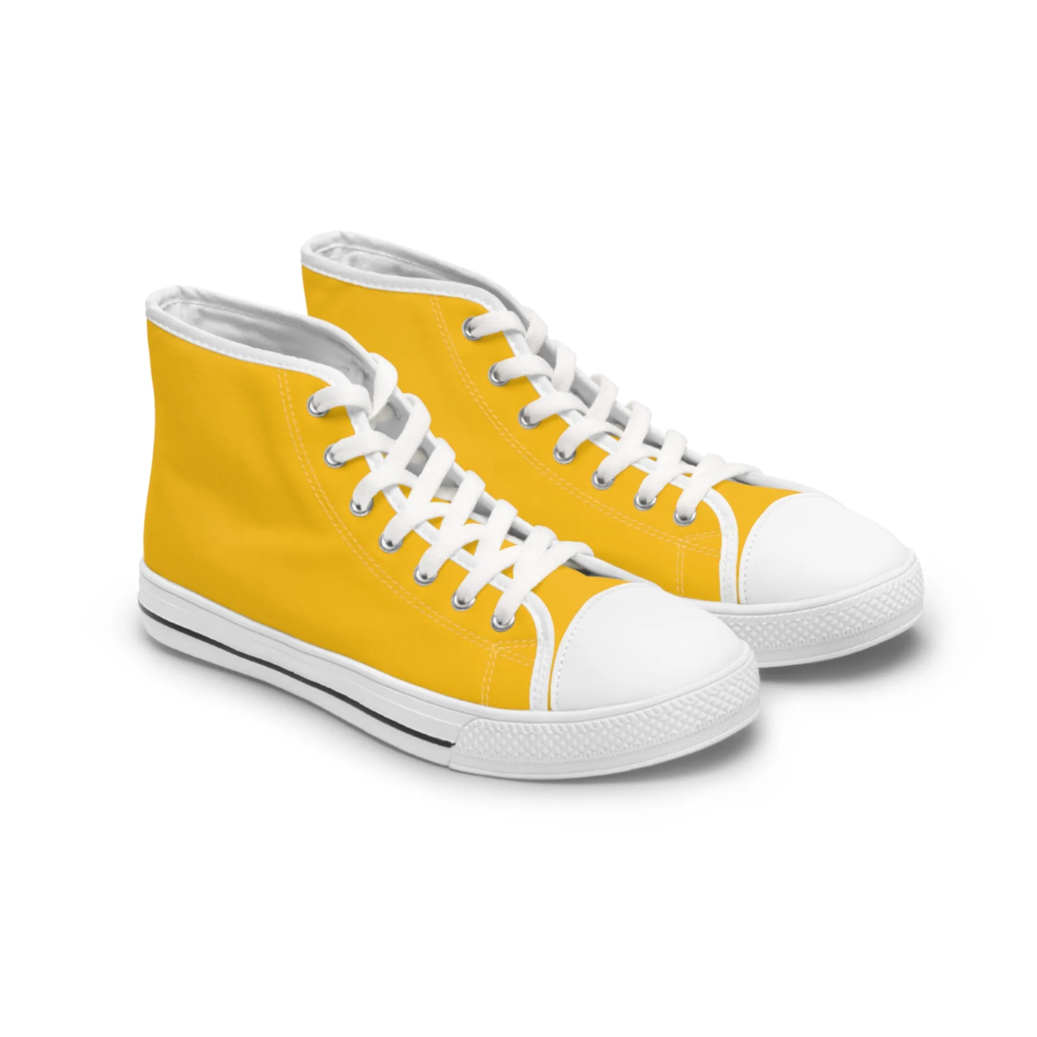 Yellow Color Ladies' High Tops, Solid Yellow Color Best Women's High Top Sneakers Canvas Tennis Shoes