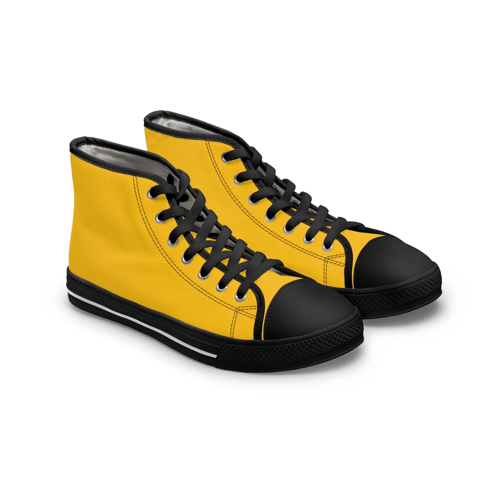 Yellow Color Ladies' High Tops, Solid Yellow Color Best Women's High Top Sneakers Canvas Tennis Shoes